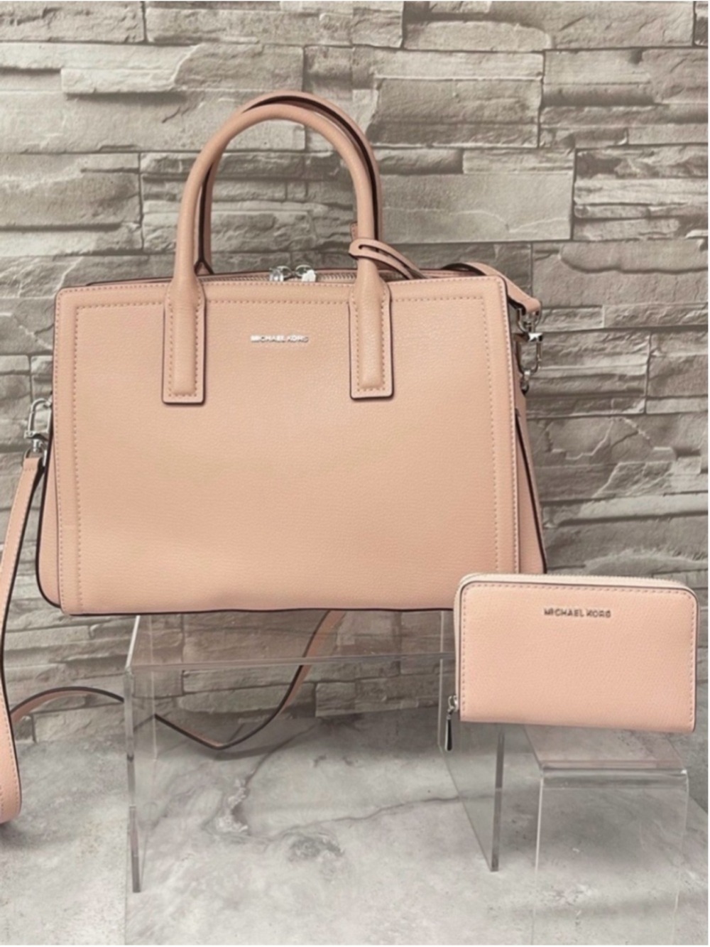 Michael Kors Laila Medium Leather Satchel & Matching Wallet Smoky Rose Pink - Picture 2 of 11